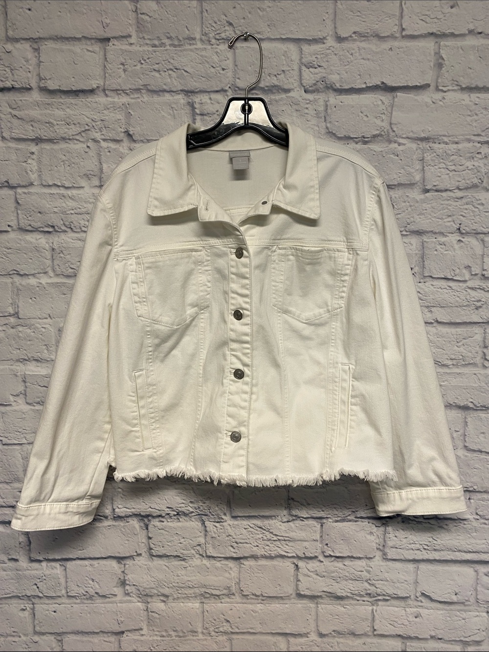 Chico's White Frayed-Hem Denim Jacket Size 16/18